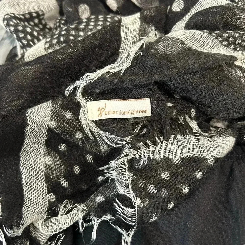 Collection Eighteen Scarf Bundle Black White Red Fringe Wrap Raw Edge Geometric - Picture 6 of 10